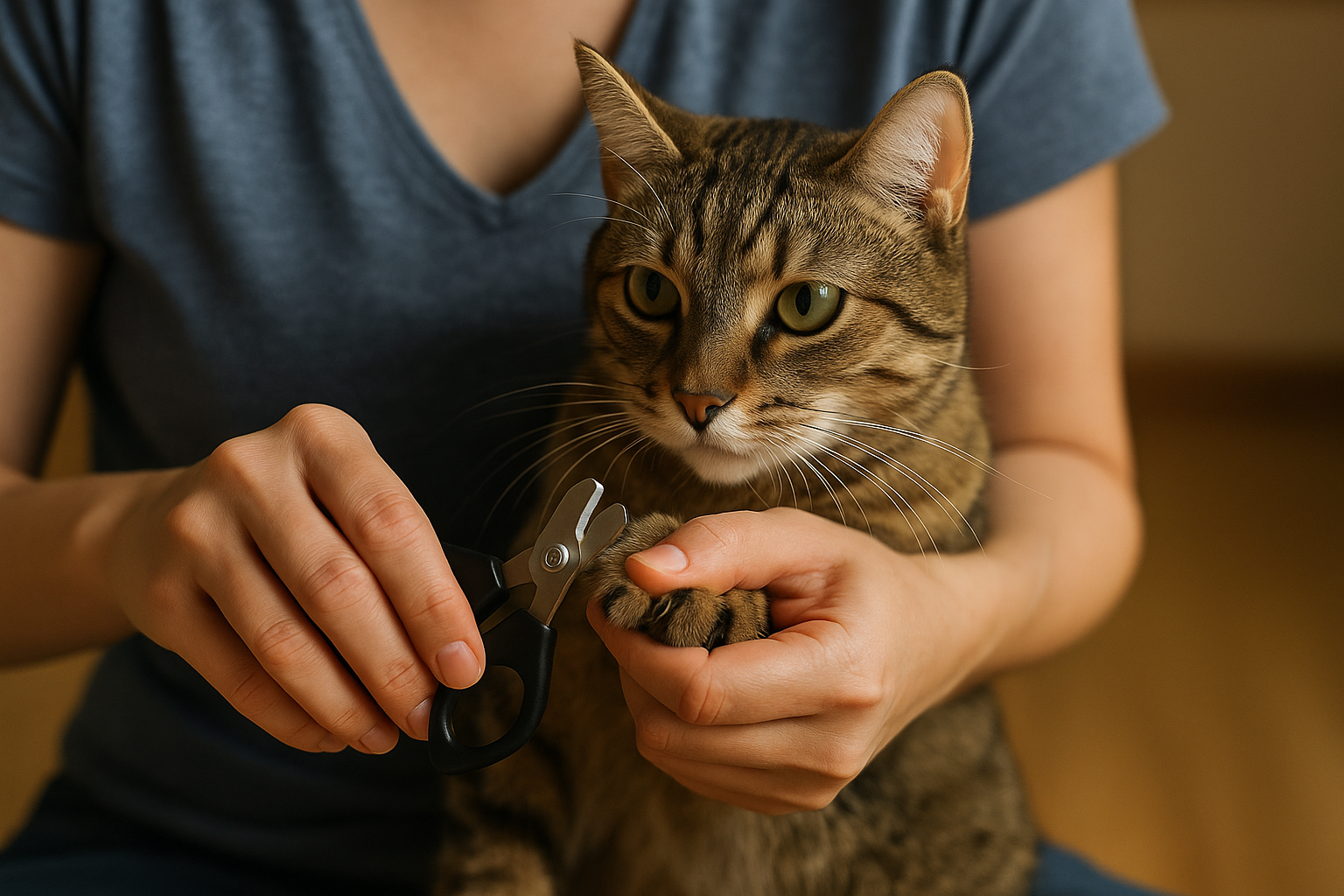 Corte de uñas a gato en ambiente tranquilo
