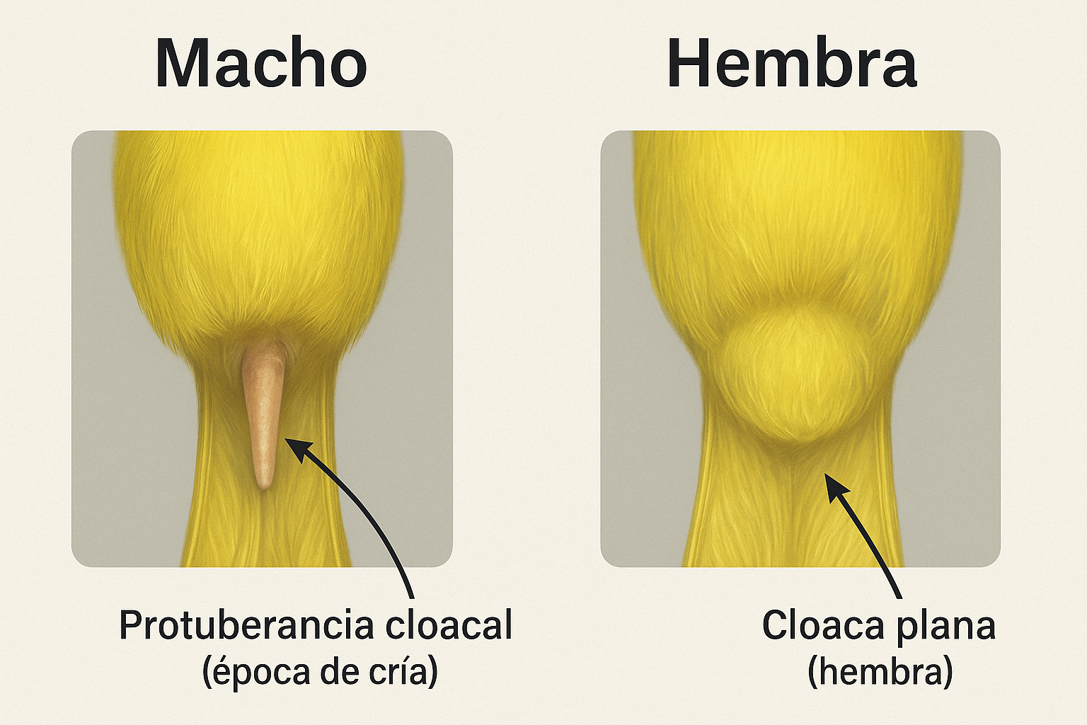 Sexado de canario: canto del macho y protuberancia cloacal en época de cría
