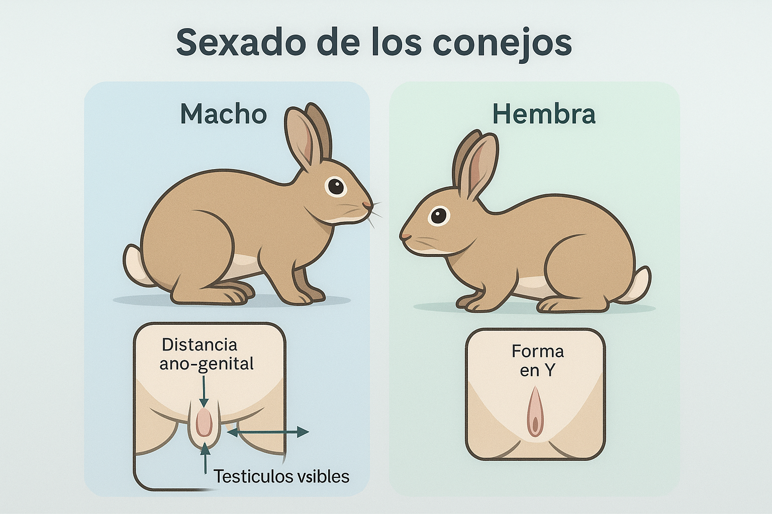 Sexado de conejos: comparación macho vs hembra