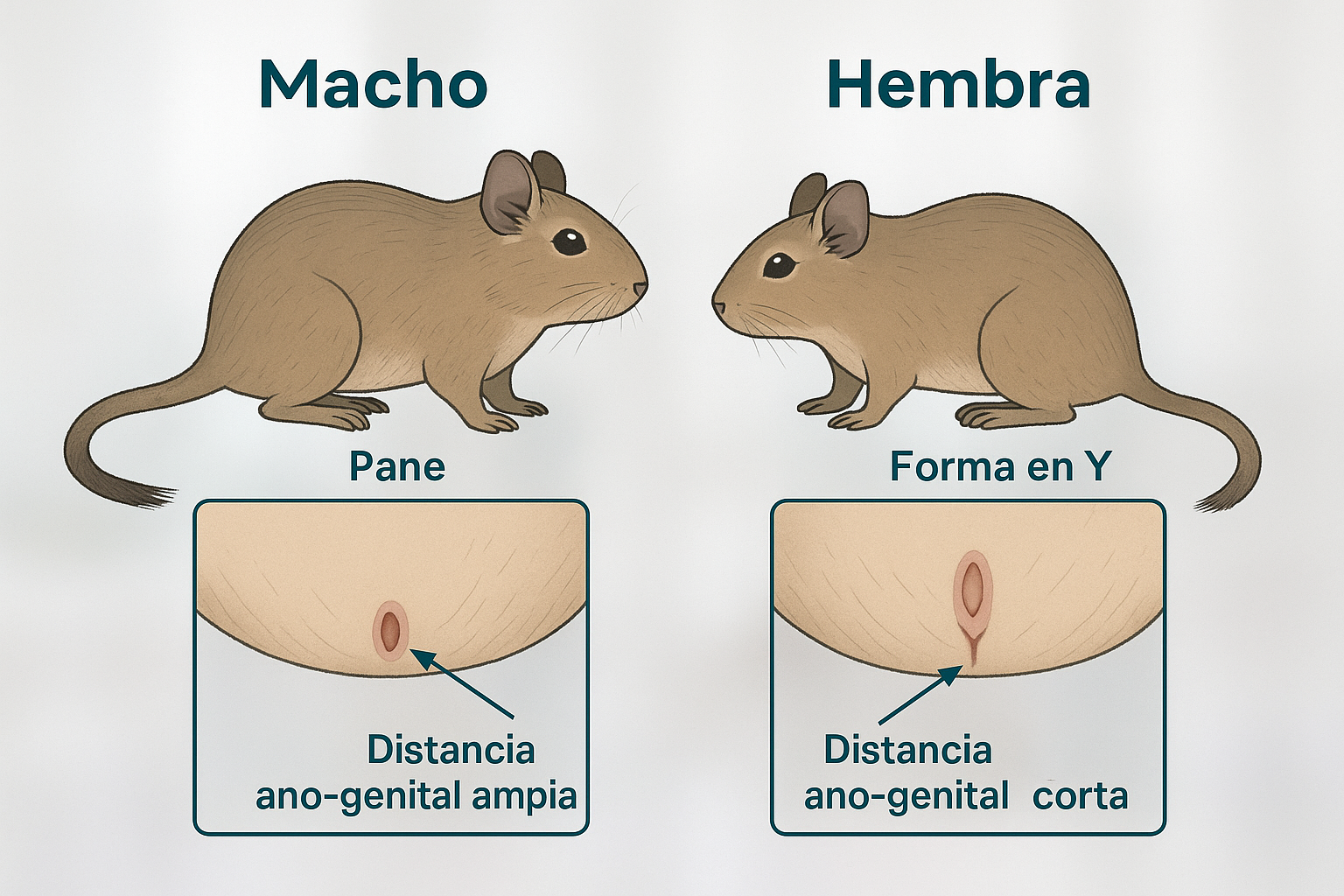 Sexado de degú: distancia anogenital y escroto en machos