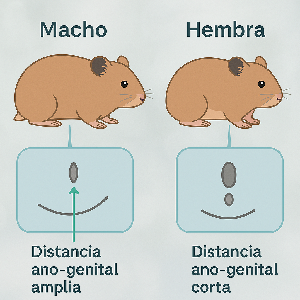 Sexado de hámster: diferencias por distancia anogenital y glándulas