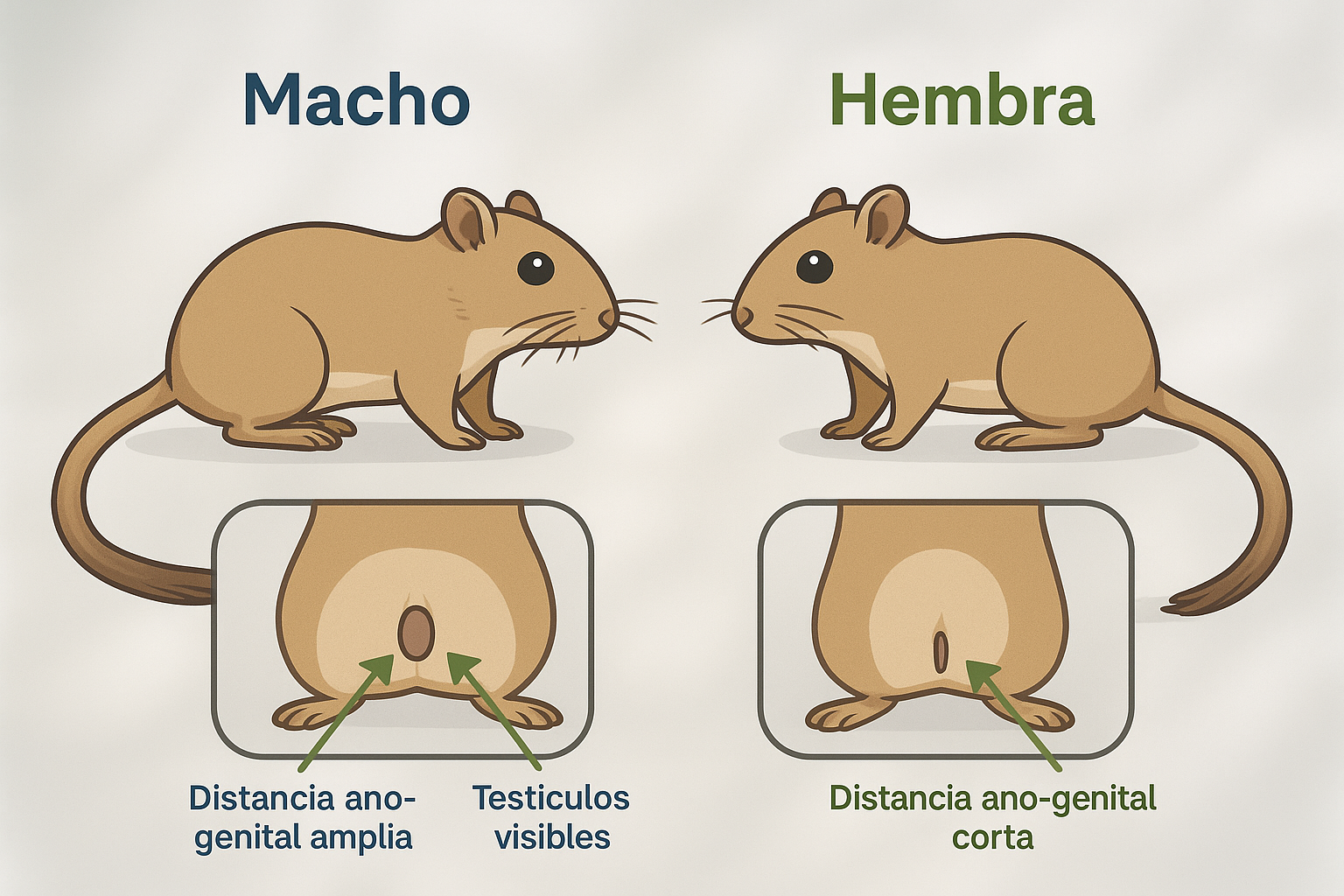 Sexado de jerbo: glándula abdominal y escroto en machos