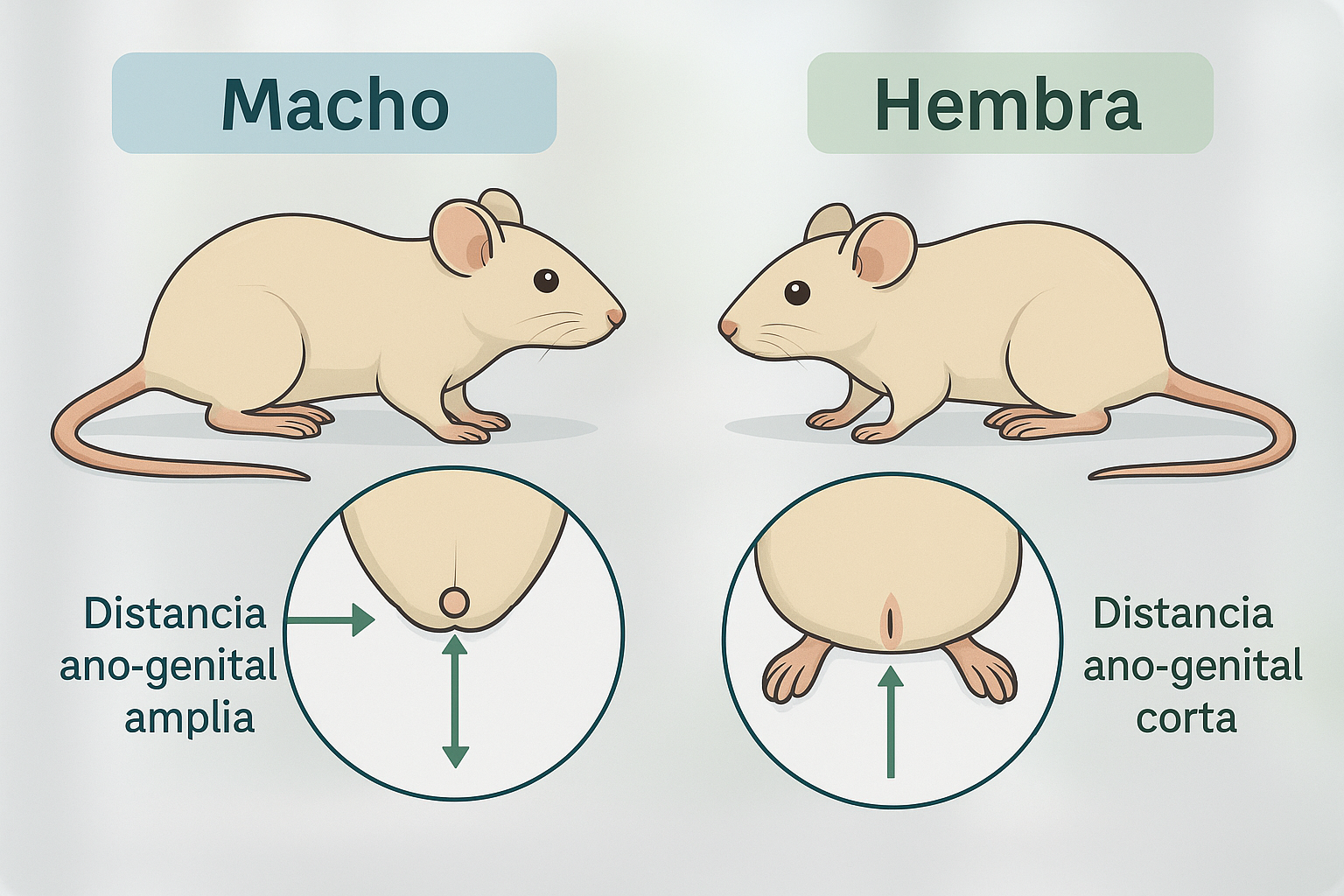 Sexado de ratón: distancia anogenital y presencia de testículos