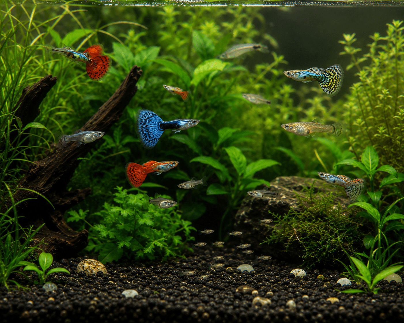 Acuario tropical comunitario plantado para peces pequeños