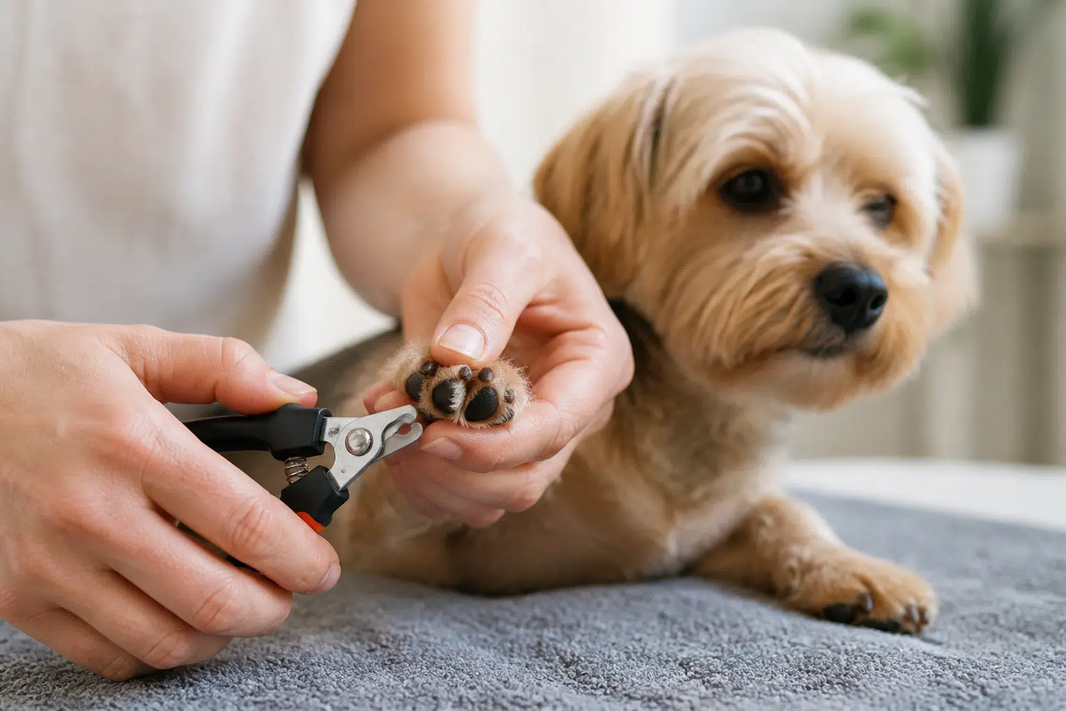 Persona preparando el cuidado de las uñas de una mascota