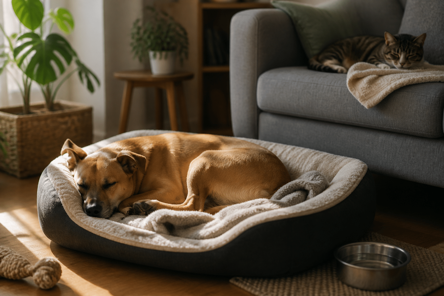 Mascota durmiendo en un entorno cómodo y seguro