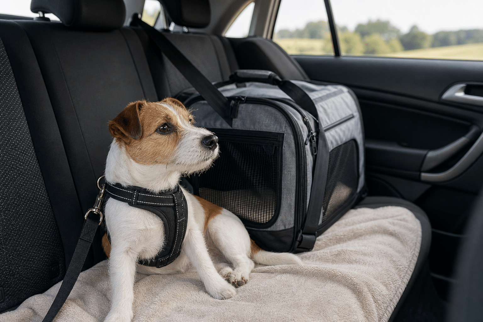 Perro y gato preparados para viajar de forma segura
